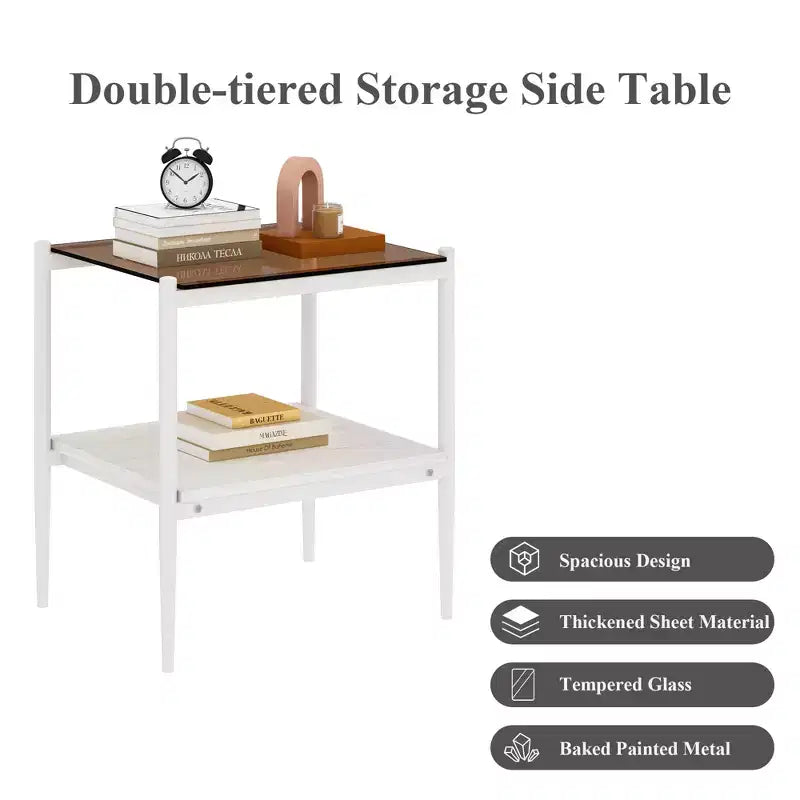 Lot de 2 tables d'appoint rectangulaires avec plateau en verre trempé, pour salon, verre marron