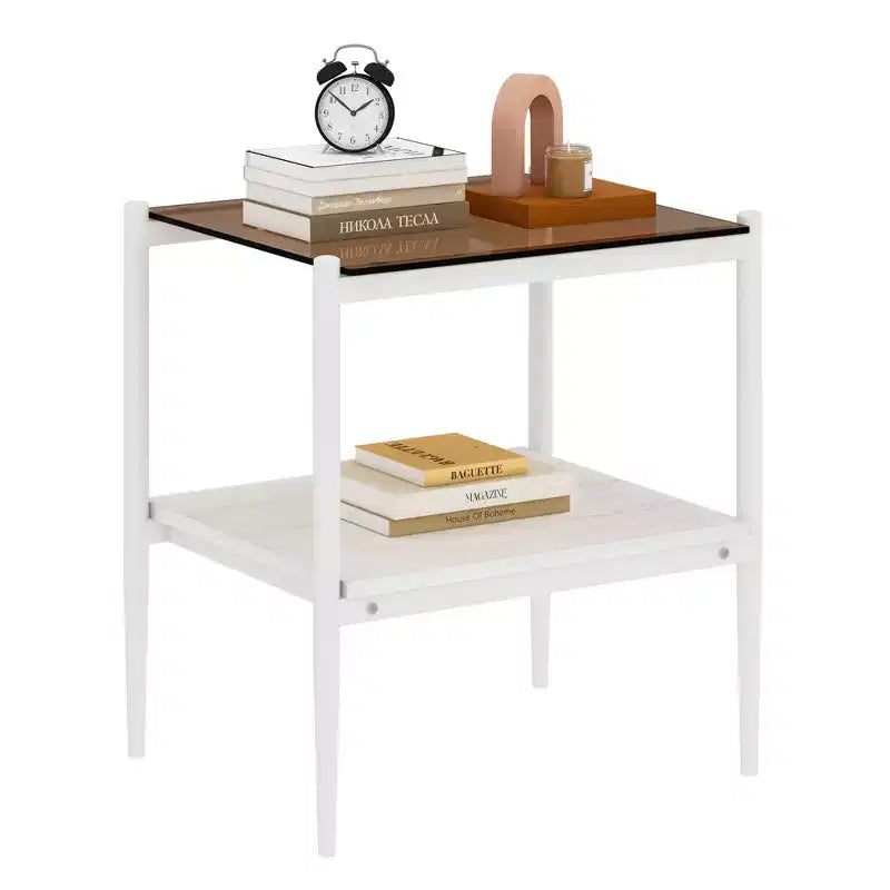 Lot de 2 tables d'appoint rectangulaires avec plateau en verre trempé, pour salon, verre marron