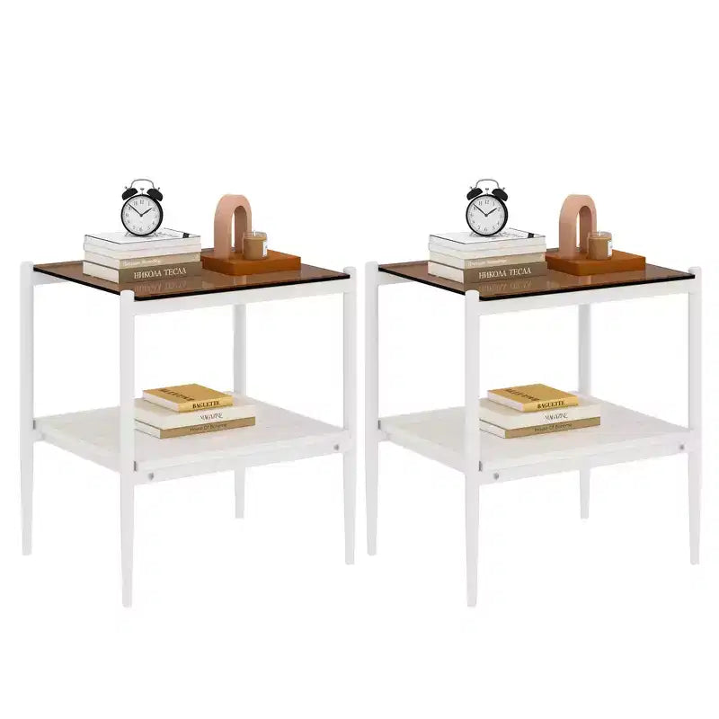Lot de 2 tables d'appoint rectangulaires avec plateau en verre trempé, pour salon, verre marron