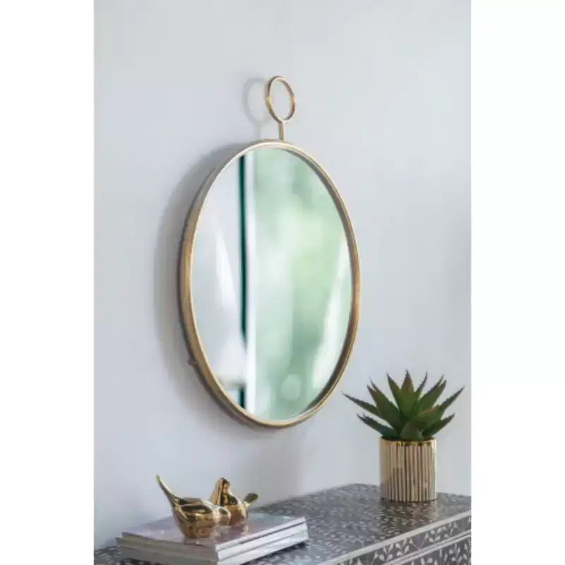 Miroir mural rond 26 x 32 avec cadre en métal doré, miroir décoratif pour salon, entrée, bureau