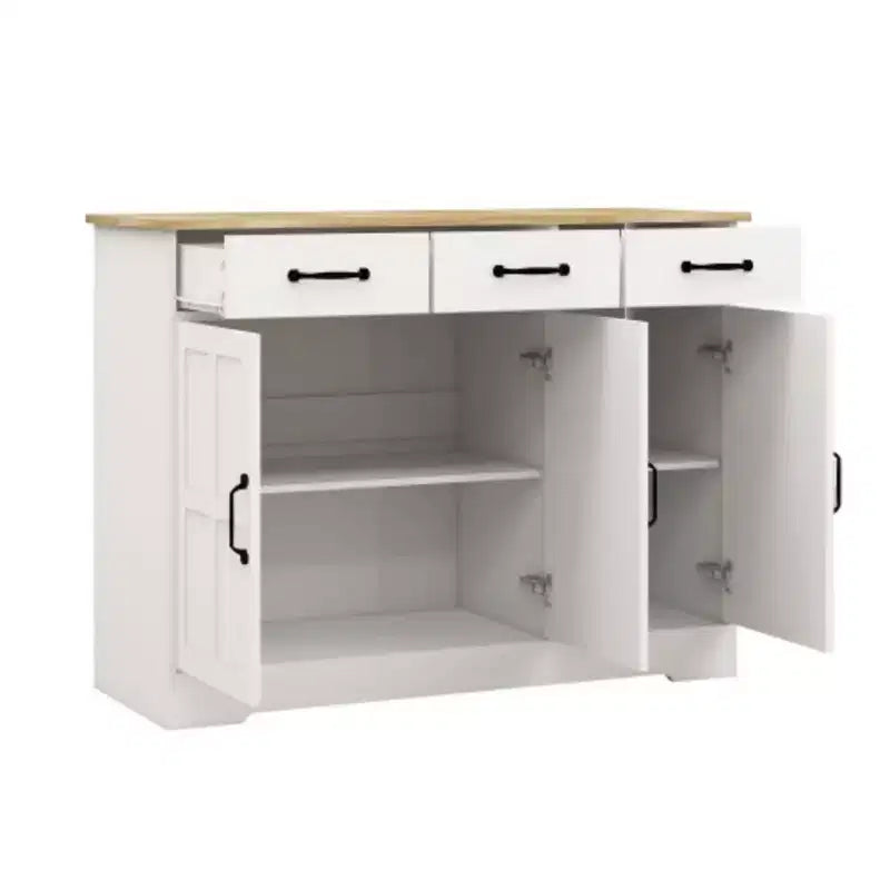 Buffet de style campagnard : 3 portes, 3 tiroirs, parfait pour la salle à manger
