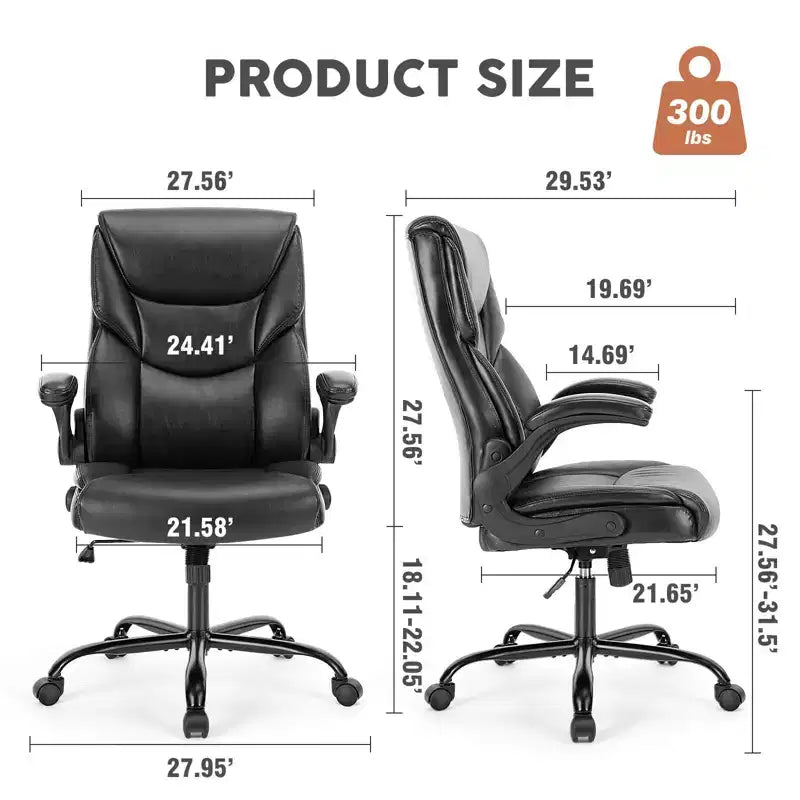 Chaise de bureau en cuir PU avec accoudoirs relevables réglables, support lombaire et base métallique robuste