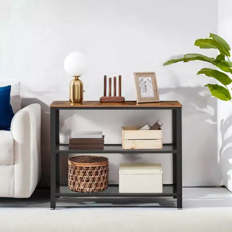 Console industrielle 40", table d'entrée à 3 niveaux avec étagère de rangement, table de canapé étroite pour salon, couloir, entrée, chambre