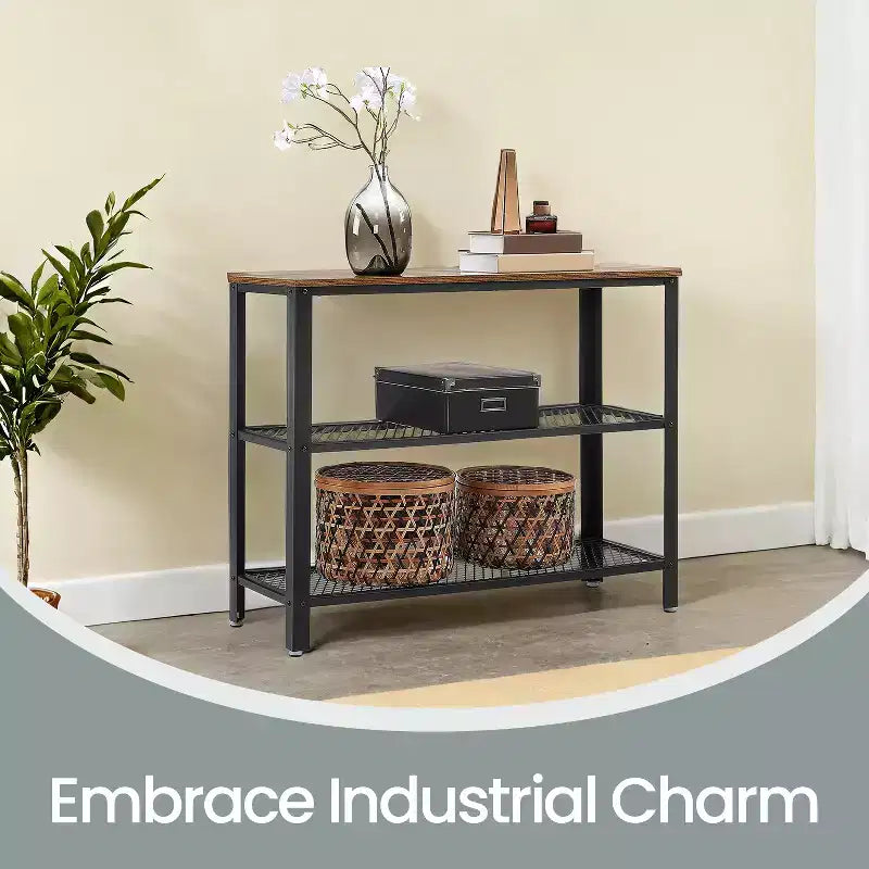 Console industrielle 40", table d'entrée à 3 niveaux avec étagère de rangement, table de canapé étroite pour salon, couloir, entrée, chambre