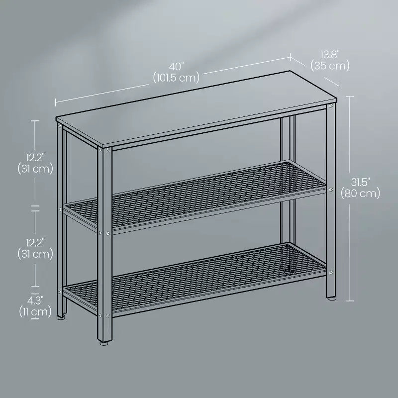 Console industrielle 40", table d'entrée à 3 niveaux avec étagère de rangement, table de canapé étroite pour salon, couloir, entrée, chambre