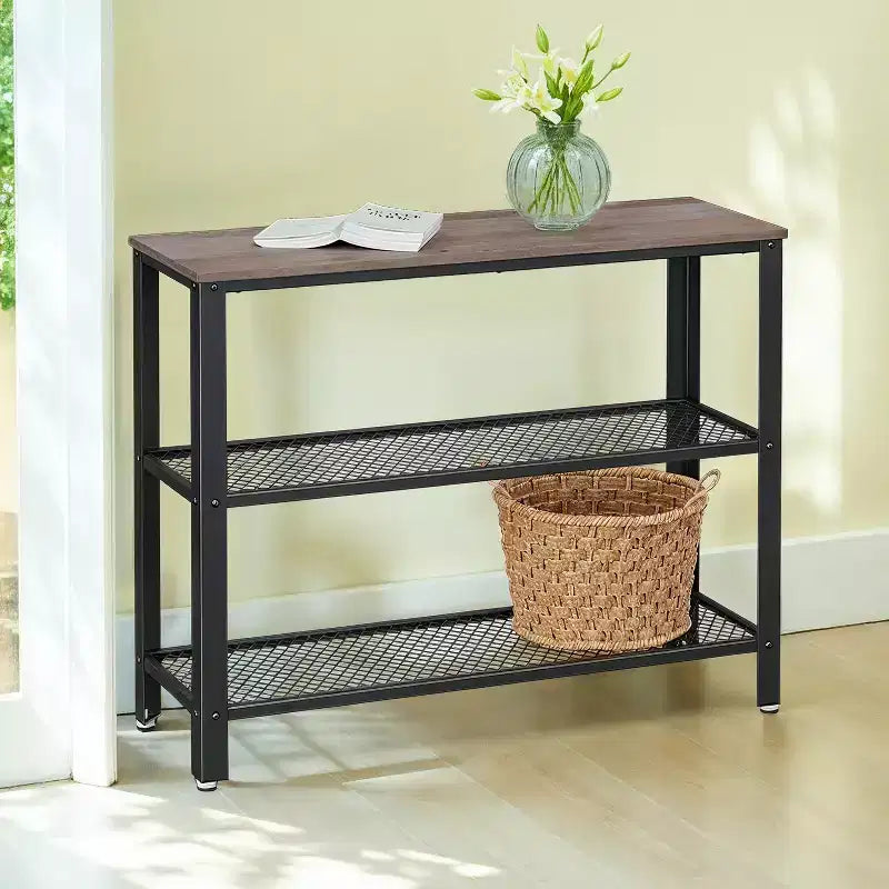 Console industrielle 40", table d'entrée à 3 niveaux avec étagère de rangement, table de canapé étroite pour salon, couloir, entrée, chambre