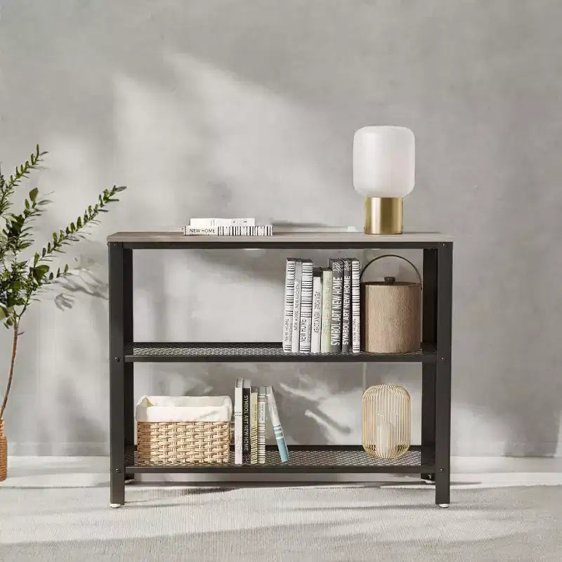 Console industrielle 40", table d'entrée à 3 niveaux avec étagère de rangement, table de canapé étroite pour salon, couloir, entrée, chambre