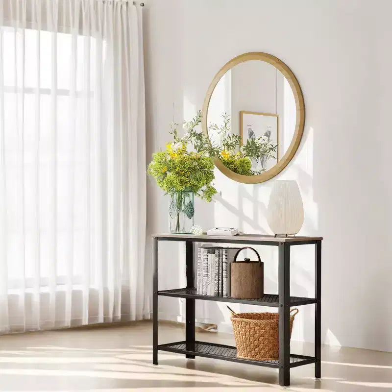 Console industrielle 40", table d'entrée à 3 niveaux avec étagère de rangement, table de canapé étroite pour salon, couloir, entrée, chambre