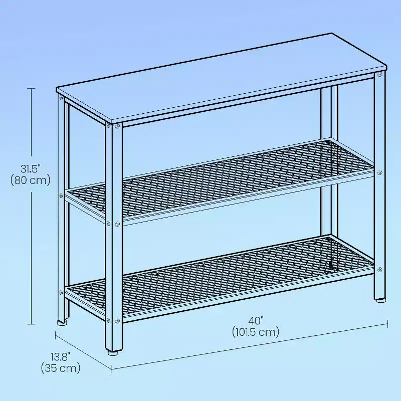Console industrielle 40", table d'entrée à 3 niveaux avec étagère de rangement, table de canapé étroite pour salon, couloir, entrée, chambre
