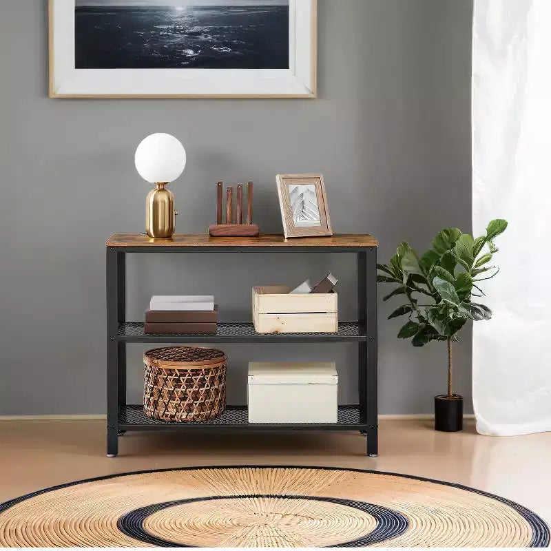 Console industrielle 40", table d'entrée à 3 niveaux avec étagère de rangement, table de canapé étroite pour salon, couloir, entrée, chambre