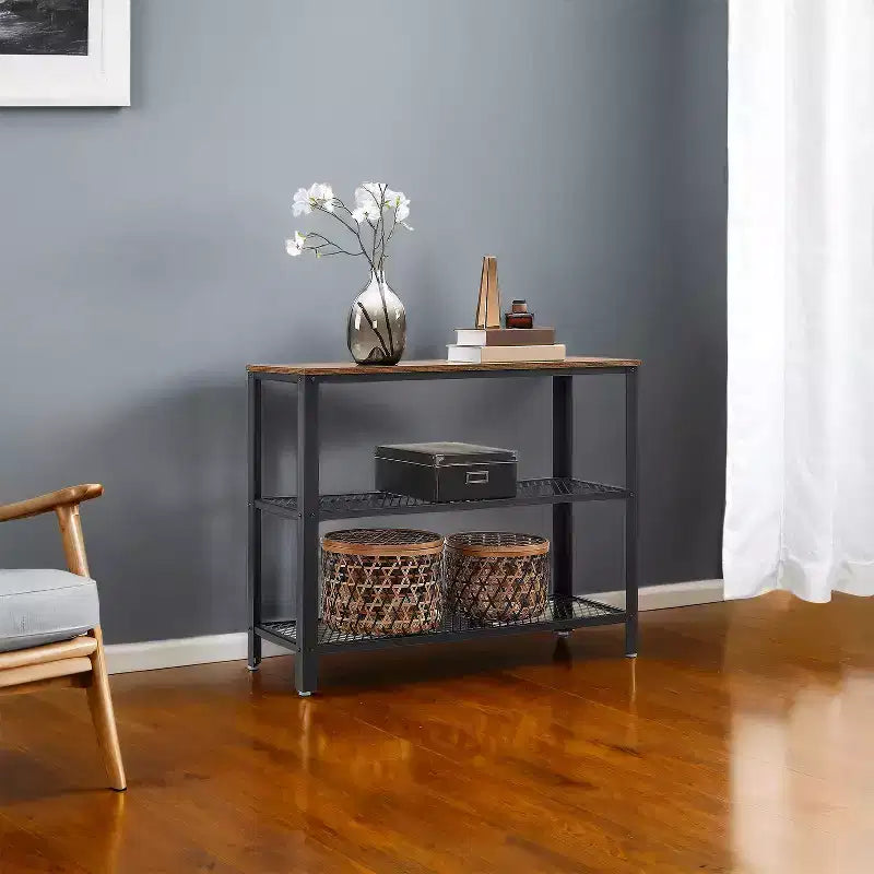 Console industrielle 40", table d'entrée à 3 niveaux avec étagère de rangement, table de canapé étroite pour salon, couloir, entrée, chambre