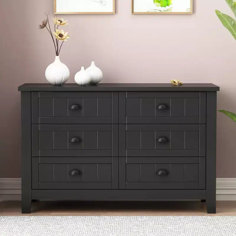 GDFStudio Bowen Grayish Blue Birch Wood Drawer Dresser with Shell Handle