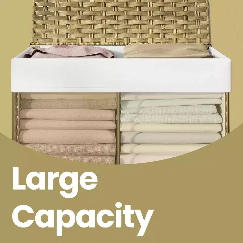 Panier de rangement avec couvercle, 105 L (27,7 gallons US) Tressé. Comprend des poignées, une doublure amovible et un cadre métallique.