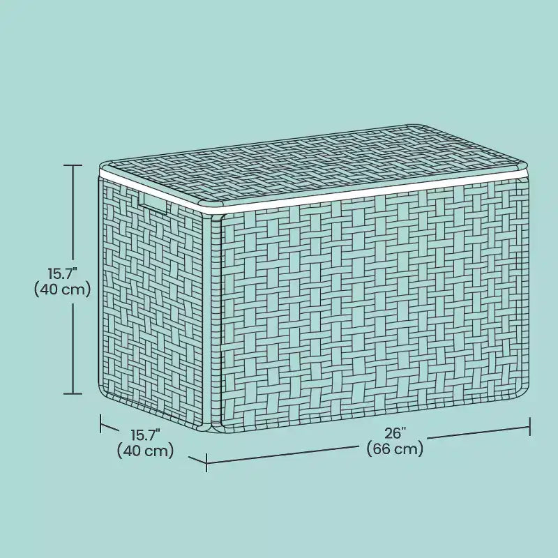 Panier de rangement avec couvercle, 105 L (27,7 gallons US) Tressé. Comprend des poignées, une doublure amovible et un cadre métallique.