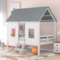 Whisen 80.4''L  45.2''W  71.4H Twin Size House-shaped Low Loft Bed with Roof and Two Front Windows - White