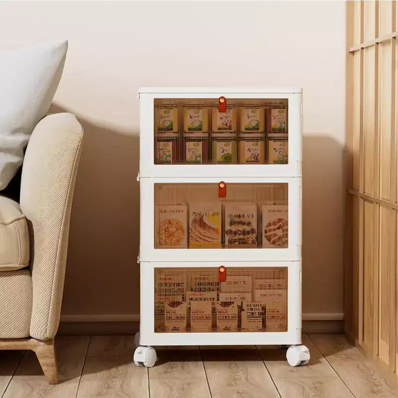 Bacs de rangement pliables à 3/4 niveaux, casiers à jouets en plastique, organisateur de vêtements empilable avec roulettes verrouillables, blanc
