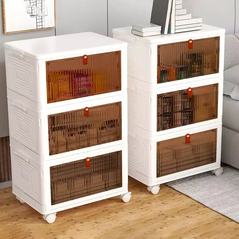 Bacs de rangement pliables à 3/4 niveaux, casiers à jouets en plastique, organisateur de vêtements empilable avec roulettes verrouillables, blanc