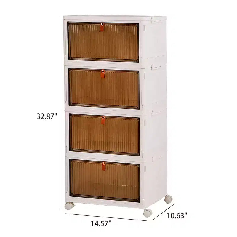 Bacs de rangement pliables à 3/4 niveaux, casiers à jouets en plastique, organisateur de vêtements empilable avec roulettes verrouillables, blanc