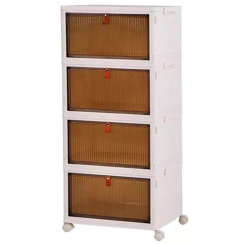 Bacs de rangement pliables à 3/4 niveaux, casiers à jouets en plastique, organisateur de vêtements empilable avec roulettes verrouillables, blanc