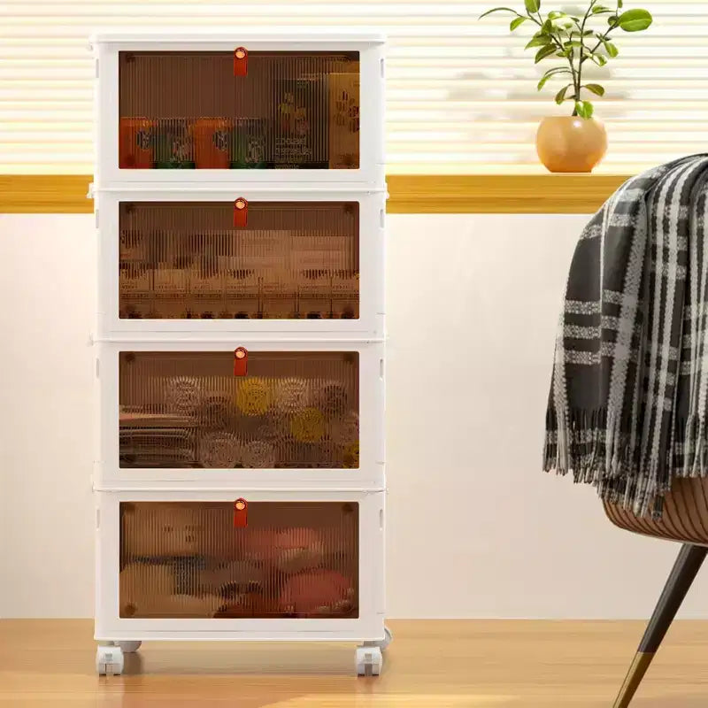 Bacs de rangement pliables à 3/4 niveaux, casiers à jouets en plastique, organisateur de vêtements empilable avec roulettes verrouillables, blanc