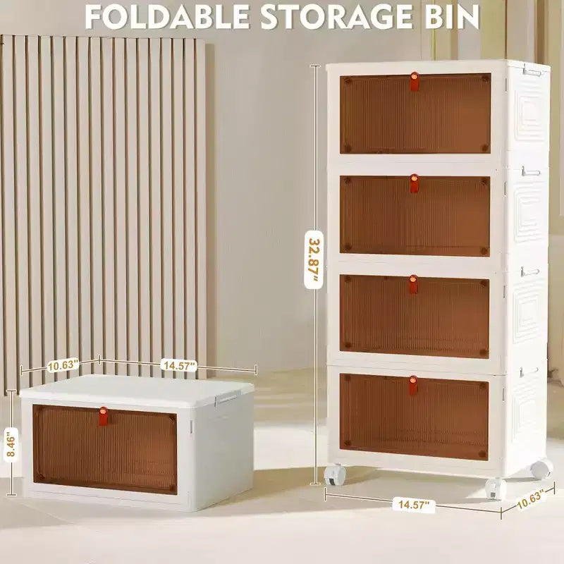 Bacs de rangement pliables à 3/4 niveaux, casiers à jouets en plastique, organisateur de vêtements empilable avec roulettes verrouillables, blanc