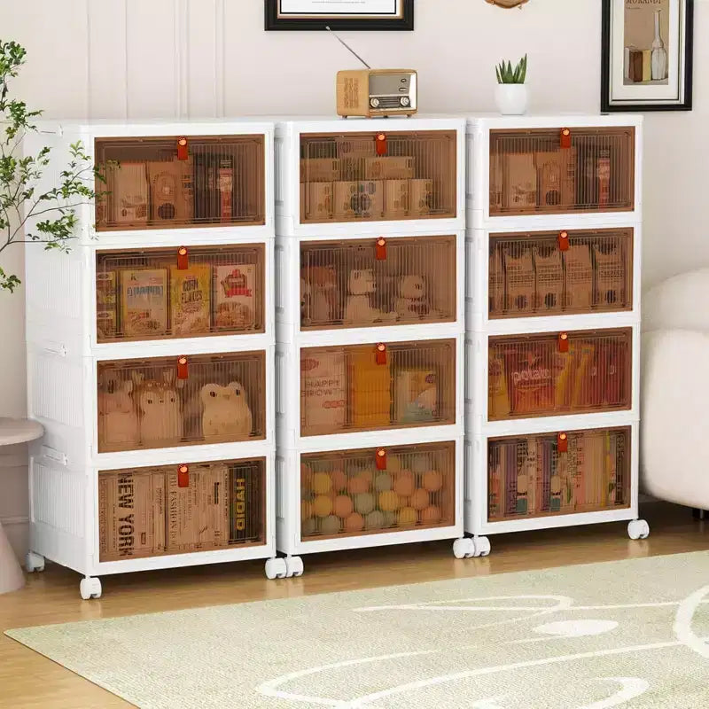 Bacs de rangement pliables à 3/4 niveaux, casiers à jouets en plastique, organisateur de vêtements empilable avec roulettes verrouillables, blanc