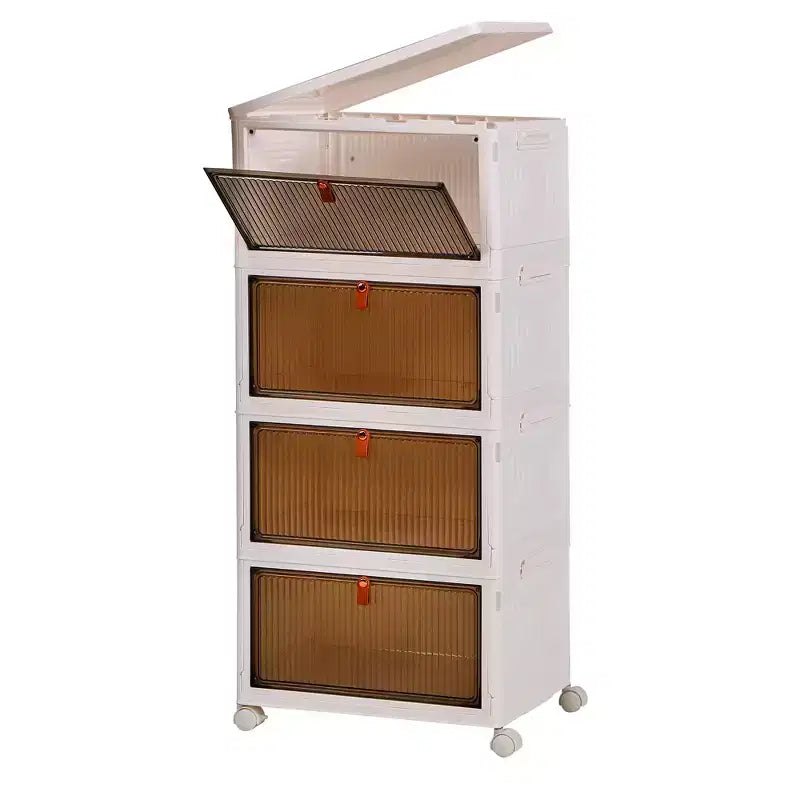 Bacs de rangement pliables à 3/4 niveaux, casiers à jouets en plastique, organisateur de vêtements empilable avec roulettes verrouillables, blanc