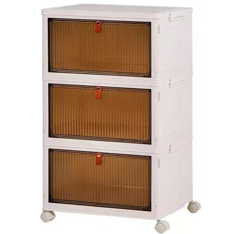Bacs de rangement pliables à 3/4 niveaux, casiers à jouets en plastique, organisateur de vêtements empilable avec roulettes verrouillables, blanc