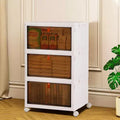 VECELO 3/4 Tier Foldable Storage Bins, Plastic Toy Lockers, Clothes Stackable Organizer With Lockable Wheels, White