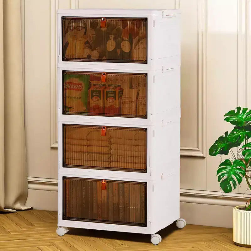 Bacs de rangement pliables à 3/4 niveaux, casiers à jouets en plastique, organisateur de vêtements empilable avec roulettes verrouillables, blanc