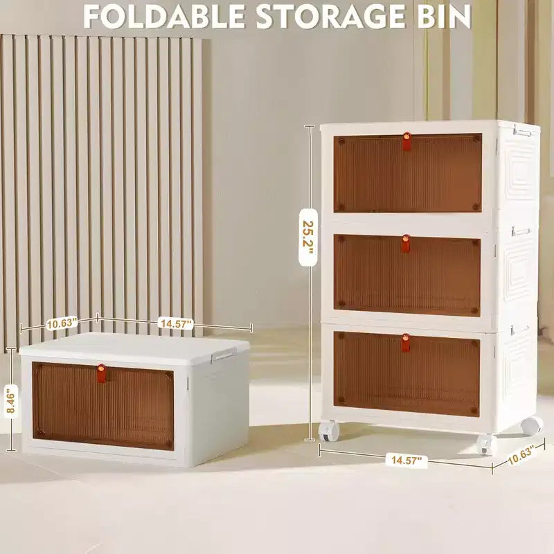 Bacs de rangement pliables à 3/4 niveaux, casiers à jouets en plastique, organisateur de vêtements empilable avec roulettes verrouillables, blanc