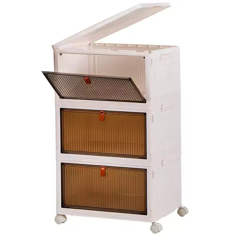 Bacs de rangement pliables à 3/4 niveaux, casiers à jouets en plastique, organisateur de vêtements empilable avec roulettes verrouillables, blanc