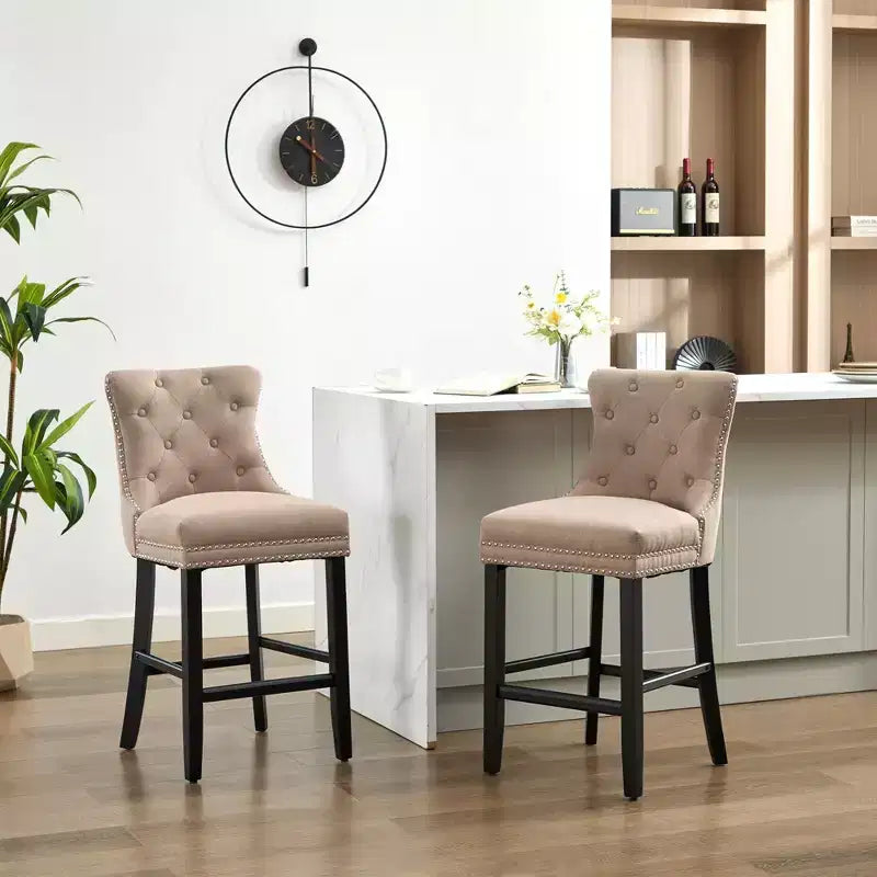 Hyleory Upholstered Counter and Bar Stools Solid Wood Legs, Button Tufted Back