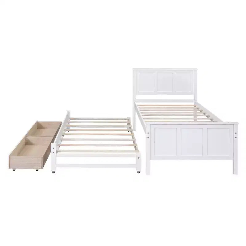Lit plateforme jumeau en bois avec lit gigogne et tiroirs