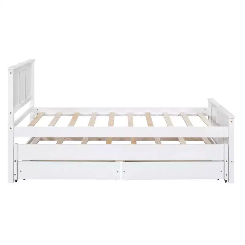 Lit plateforme jumeau en bois avec lit gigogne et tiroirs