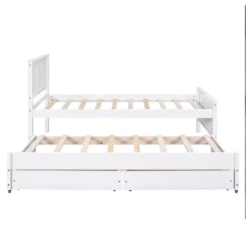 Lit plateforme jumeau en bois avec lit gigogne et tiroirs