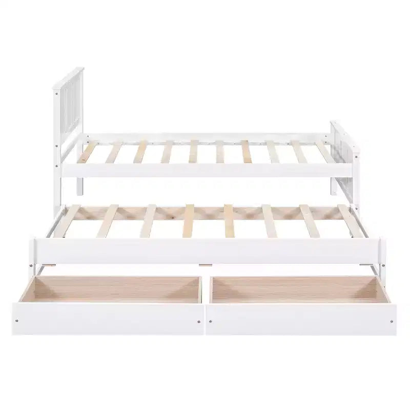 Lit plateforme jumeau en bois avec lit gigogne et tiroirs