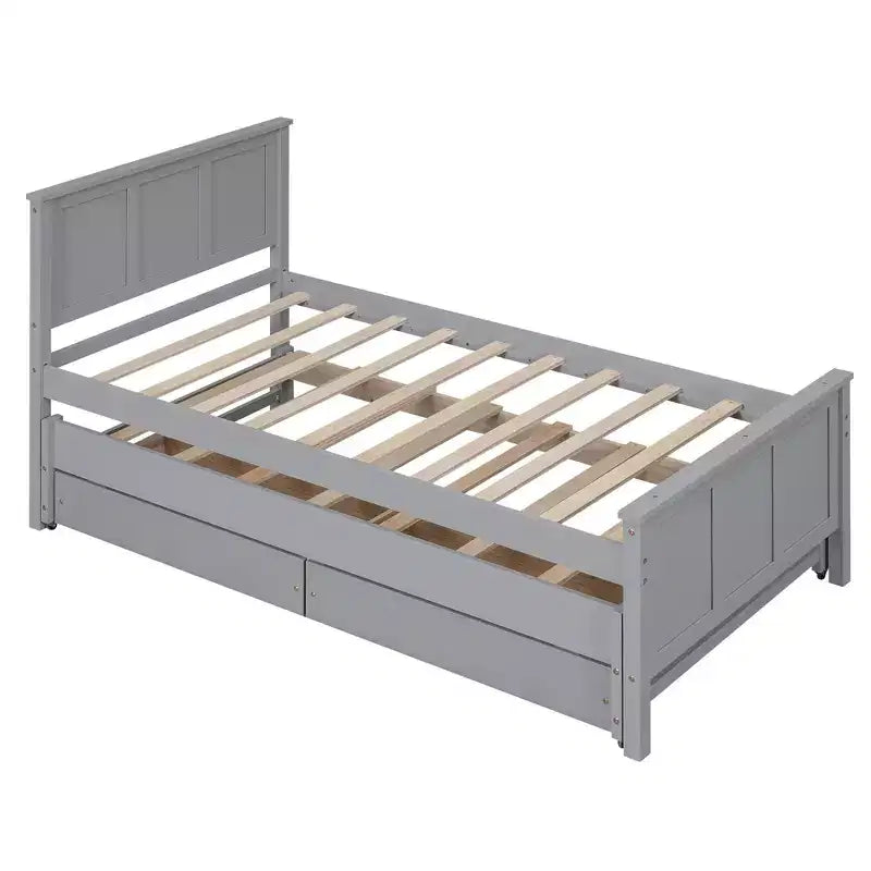 Lit plateforme jumeau en bois avec lit gigogne et tiroirs