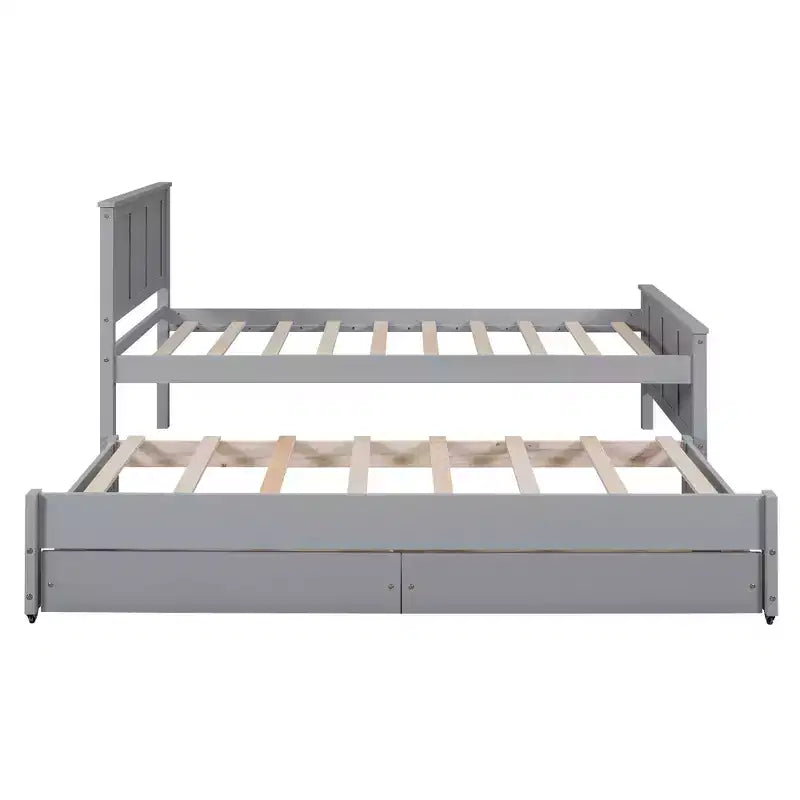Lit plateforme jumeau en bois avec lit gigogne et tiroirs