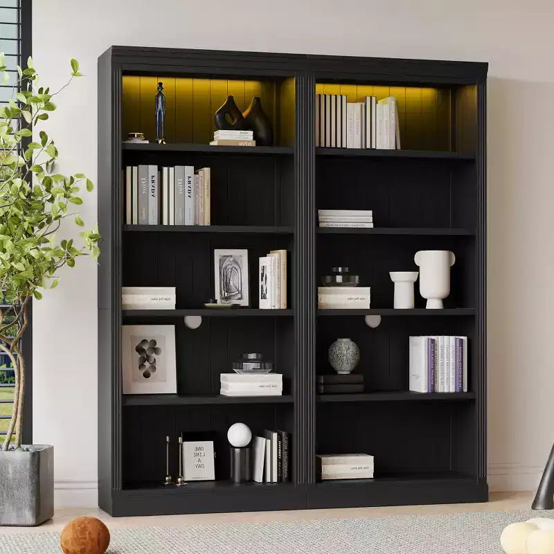 83.4 Tall Wooden Bookcase with LED Light Strip, 5-Tier Adjustable Bookshelves &amp; Storage Organizer for Living Room &amp; Home Office - ModernLuxe