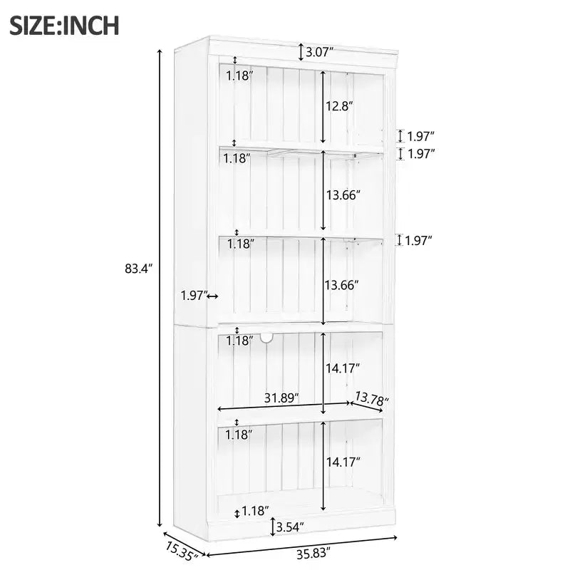 Bibliothèque haute en bois de 211,8 cm avec bande lumineuse LED, étagères réglables à 5 niveaux et organisateur de rangement pour le salon et le bureau à domicile