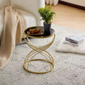 Modern Side Table Round End Table Coffee Table Bedside Table Nightstand with Golden Metal Frame and Black MIirror Top-ModernLuxe