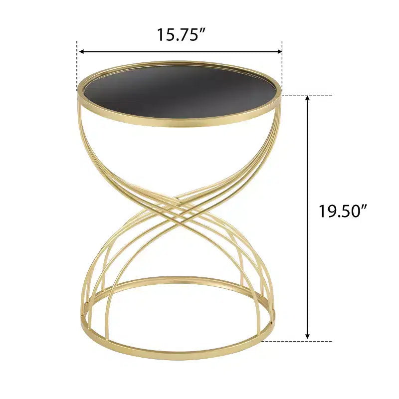Table d'appoint moderne Table de bout ronde Table basse Table de chevet avec cadre en métal doré et plateau miroir noir