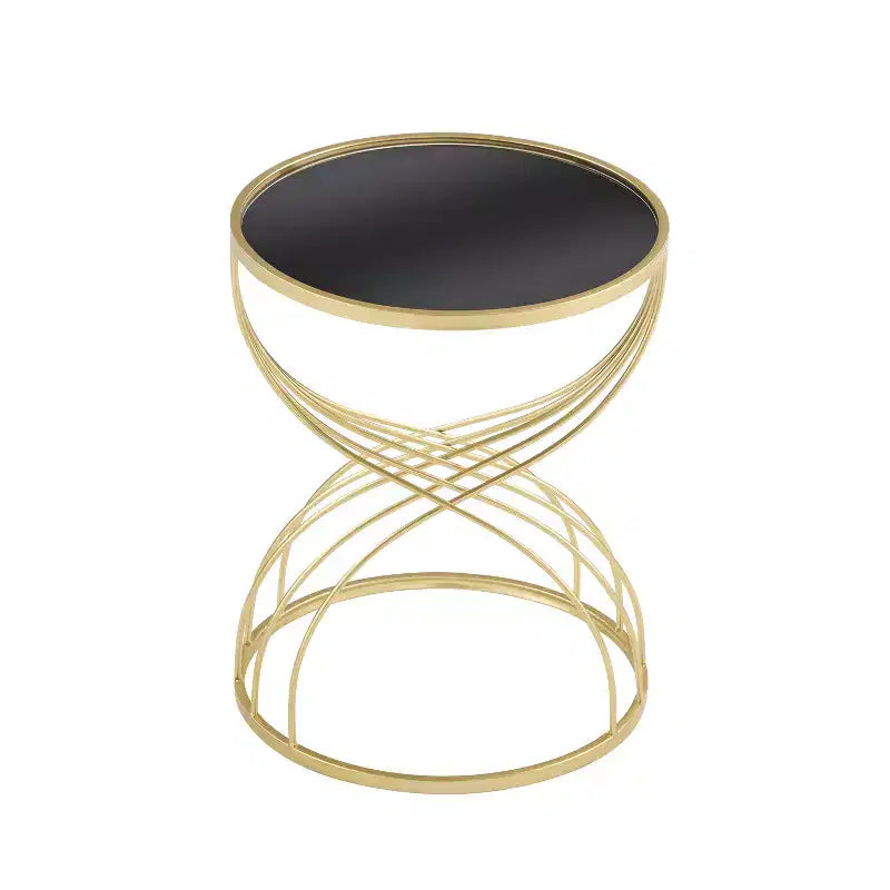 Table d'appoint moderne Table de bout ronde Table basse Table de chevet avec cadre en métal doré et plateau miroir noir