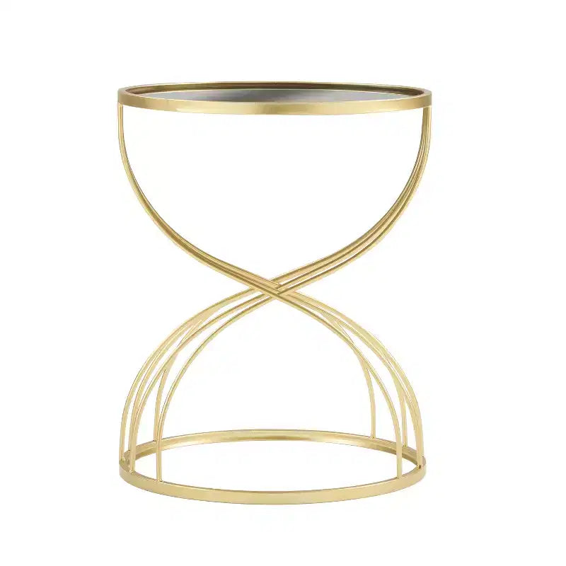 Table d'appoint moderne Table de bout ronde Table basse Table de chevet avec cadre en métal doré et plateau miroir noir