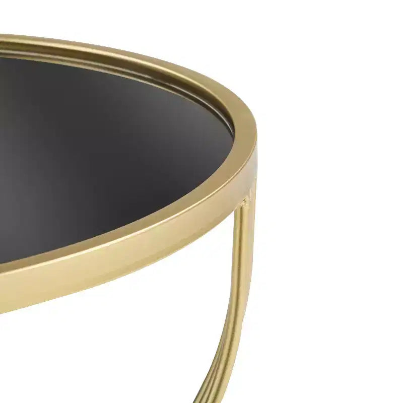 Table d'appoint moderne Table de bout ronde Table basse Table de chevet avec cadre en métal doré et plateau miroir noir