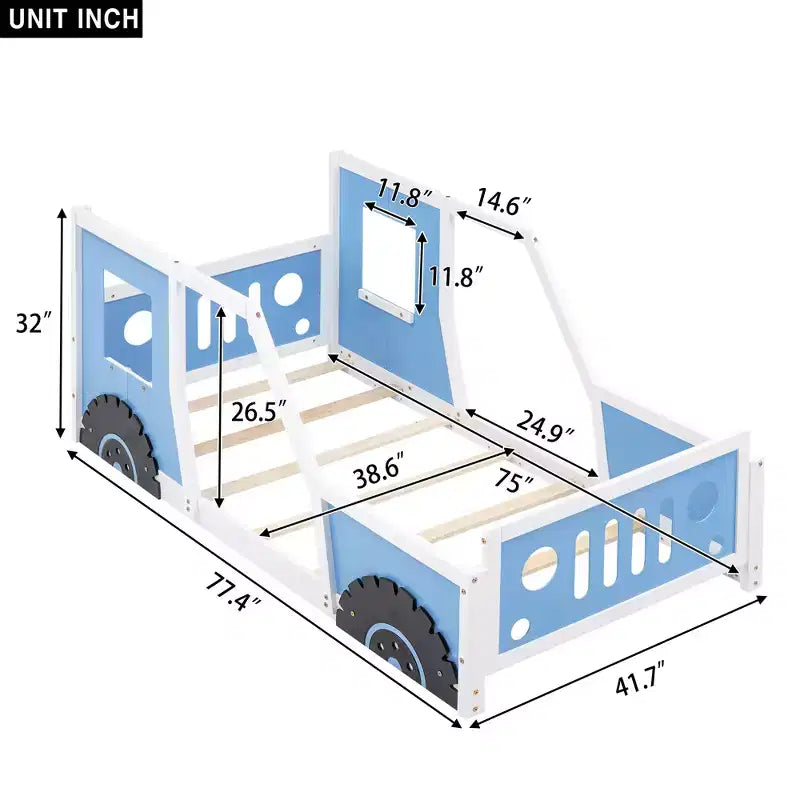 Lit plateforme en forme de voiture de collection avec roues