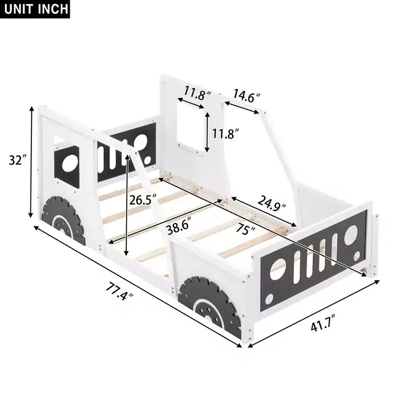 Lit plateforme en forme de voiture de collection avec roues