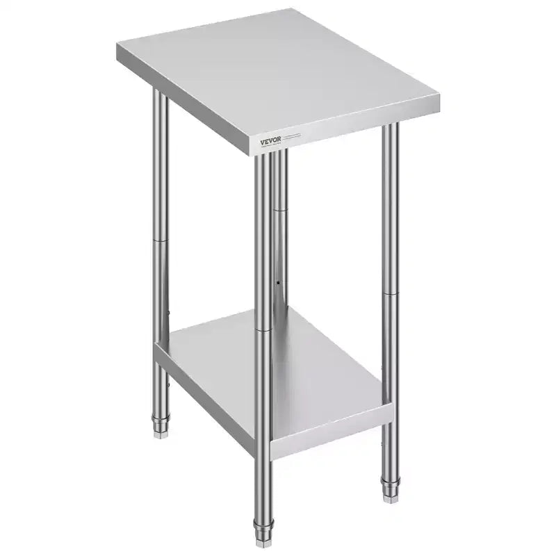 VEVOR Stainless Steel Prep Table, 24 x 18 x 34 Inch, 640 lbs Load Capacity, Heavy Duty Metal Worktable with 3 Adjustable Height Levels