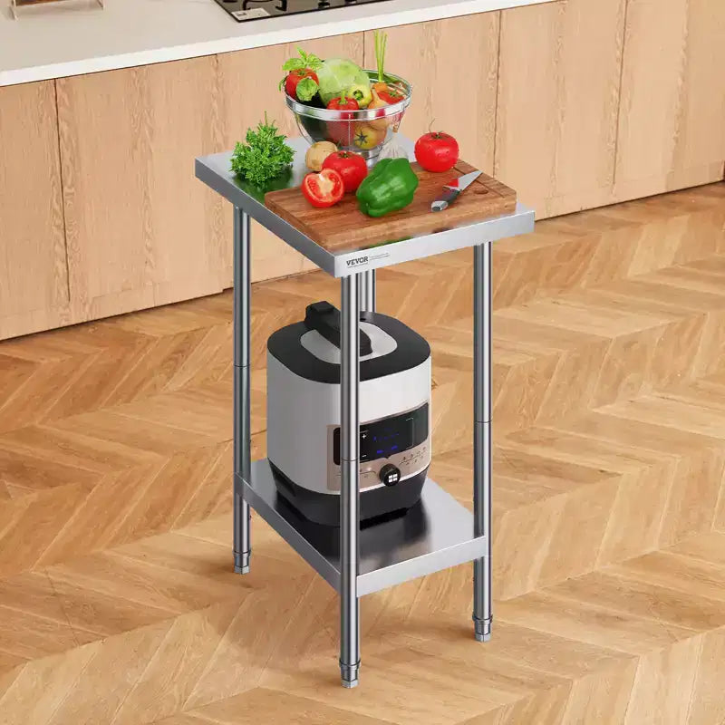 Table de préparation en acier inoxydable, 24 x 18 x 34 pouces, capacité de charge de 640 livres, table de travail en métal robuste avec 3 niveaux de hauteur réglables